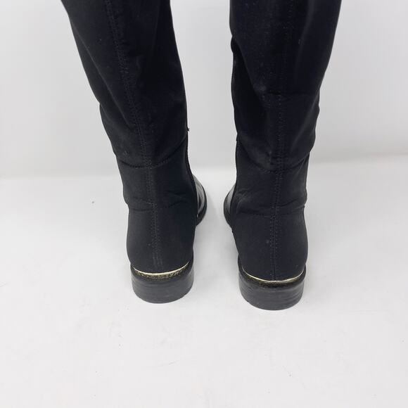 Issac Mizrahi Womens 6 Black Arno Leather Tall Boots Gold Exposed Zipper Flat - Picture 13 of 13